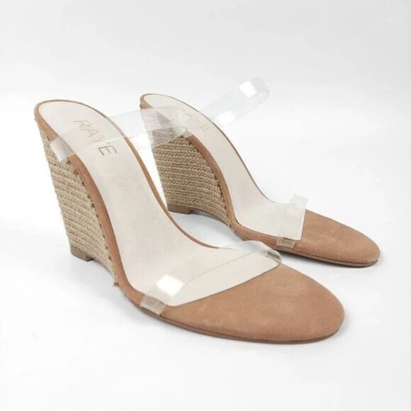 Like new RAYE Tidal Heel in Natural tan platform wedge heel open toe clear strap - Picture 1 of 10